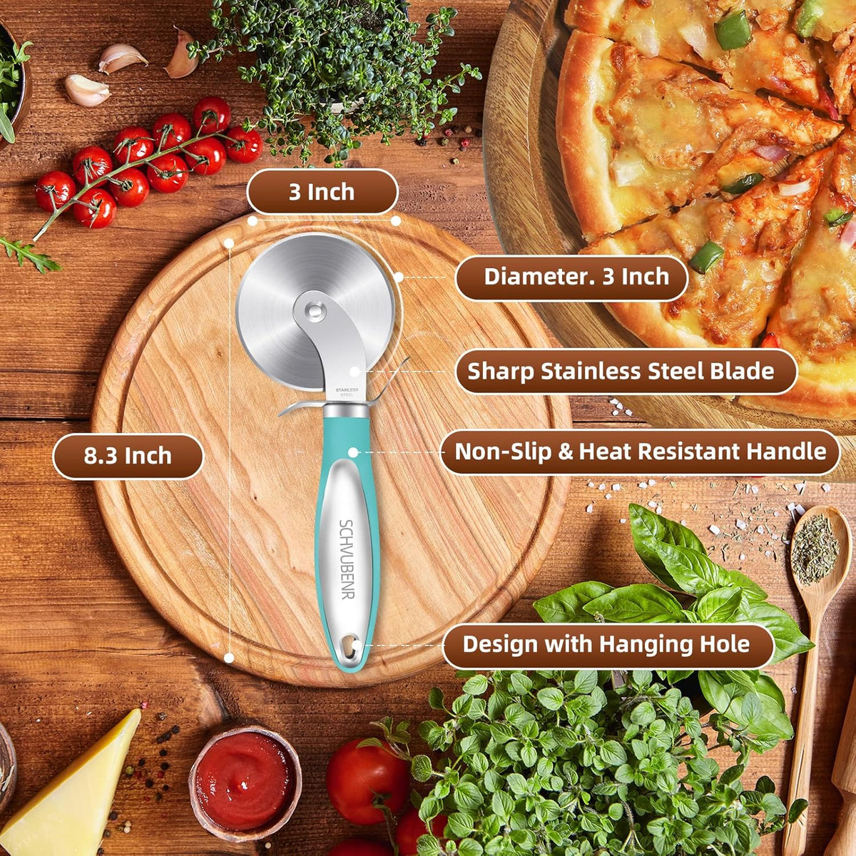 Premium Pizza Cutter Wheel - Ultra Sharp Stainless Steel Pizza Slicer with Non-Slip Soft Grip Handle - Multi-Purpose Cutter for Pizza, Dough & Pastry - Dishwasher Safe, Easy to Clean - Black