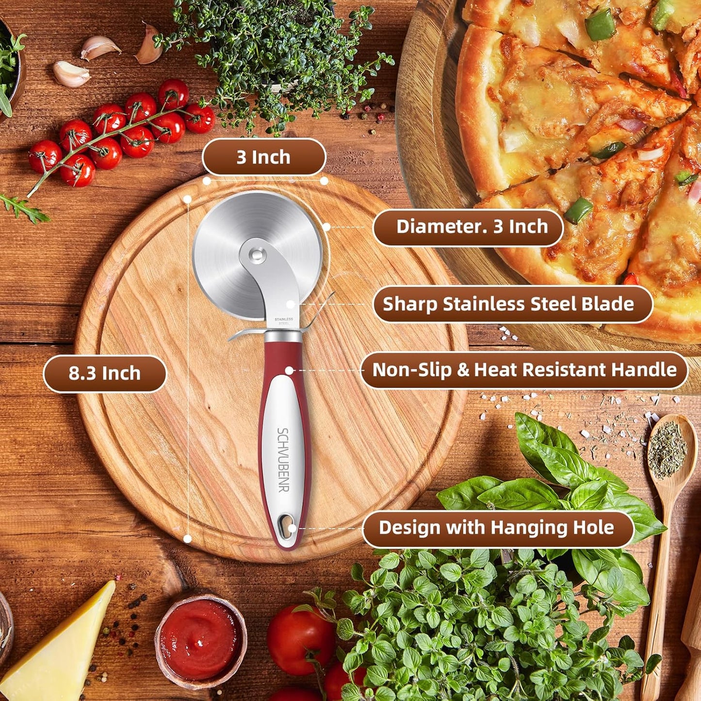 Premium Pizza Cutter Wheel - Ultra Sharp Stainless Steel Pizza Slicer with Non-Slip Soft Grip Handle - Multi-Purpose Cutter for Pizza, Dough & Pastry - Dishwasher Safe, Easy to Clean - Black