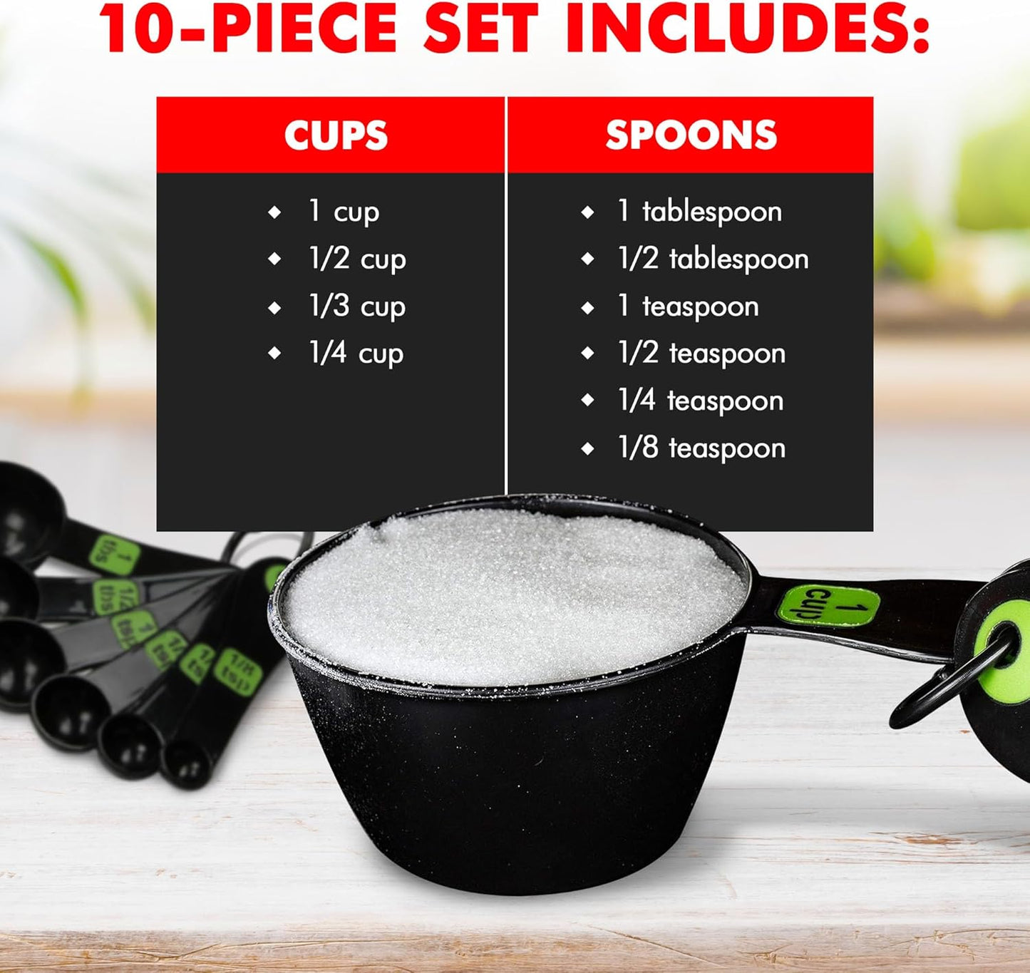 Easy to Read Plastic, Measuring Cup Set, 10 piece set, Blue