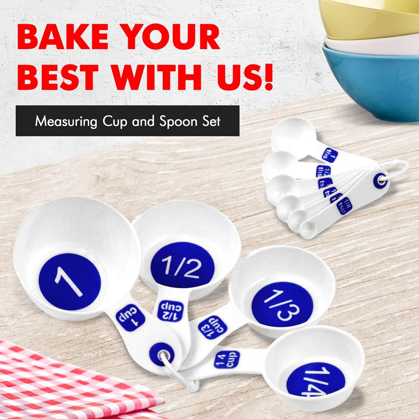 Easy to Read Plastic, Measuring Cup Set, 10 piece set, Blue