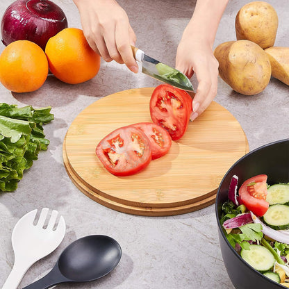 11.3" Extra Large Salad Serving Bowl Set with Wooden Lid&Utensils, 6.5Qt., Bamboo Fiber Salad Bowl with Servers for Kitchen, Lightweight Big Bowl for Mixing Salad,Fruit,Pasta - Matte White