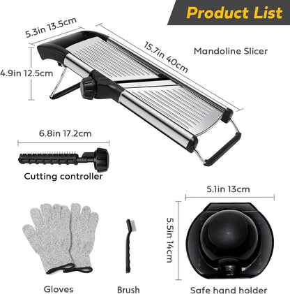 Mandoline Slicer for Kitchen, Stainless Steel adjustable Mandoline slicer
