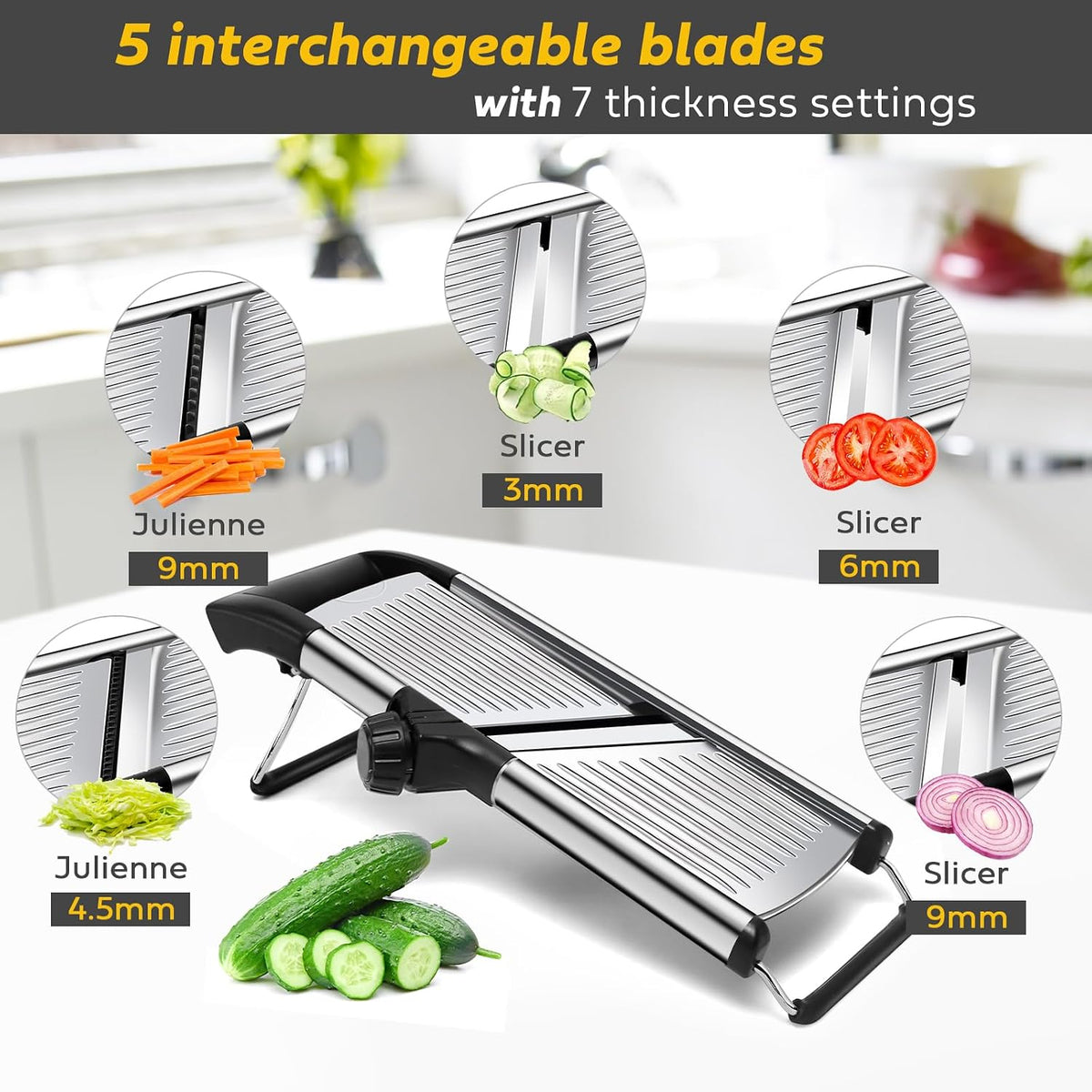 Mandoline Slicer for Kitchen, Stainless Steel adjustable Mandoline slicer