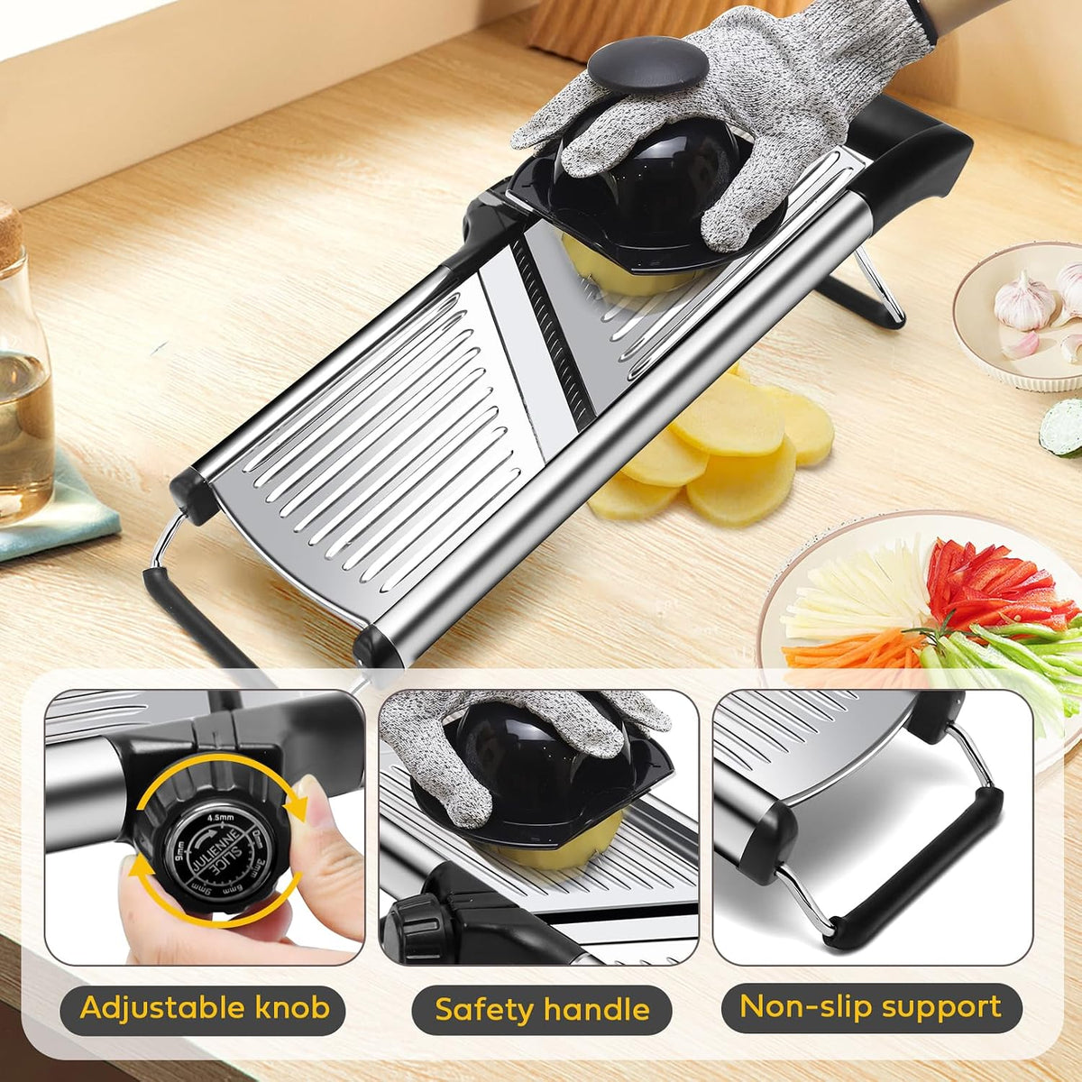 Mandoline Slicer for Kitchen, Stainless Steel adjustable Mandoline slicer