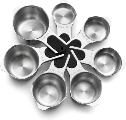 Magnetic Stainless Steel Measuring Cups Set of 7 Patented Black | Metal Measuring Cups for Measuring Dry or Liquid Ingredients, Easy to Read Markings, Dishwasher Safe Nesting Magnetic Cups