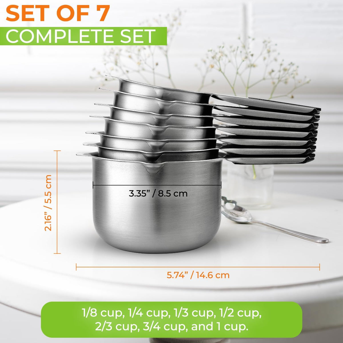 Magnetic Stainless Steel Measuring Cups Set of 7 Patented Black | Metal Measuring Cups for Measuring Dry or Liquid Ingredients, Easy to Read Markings, Dishwasher Safe Nesting Magnetic Cups