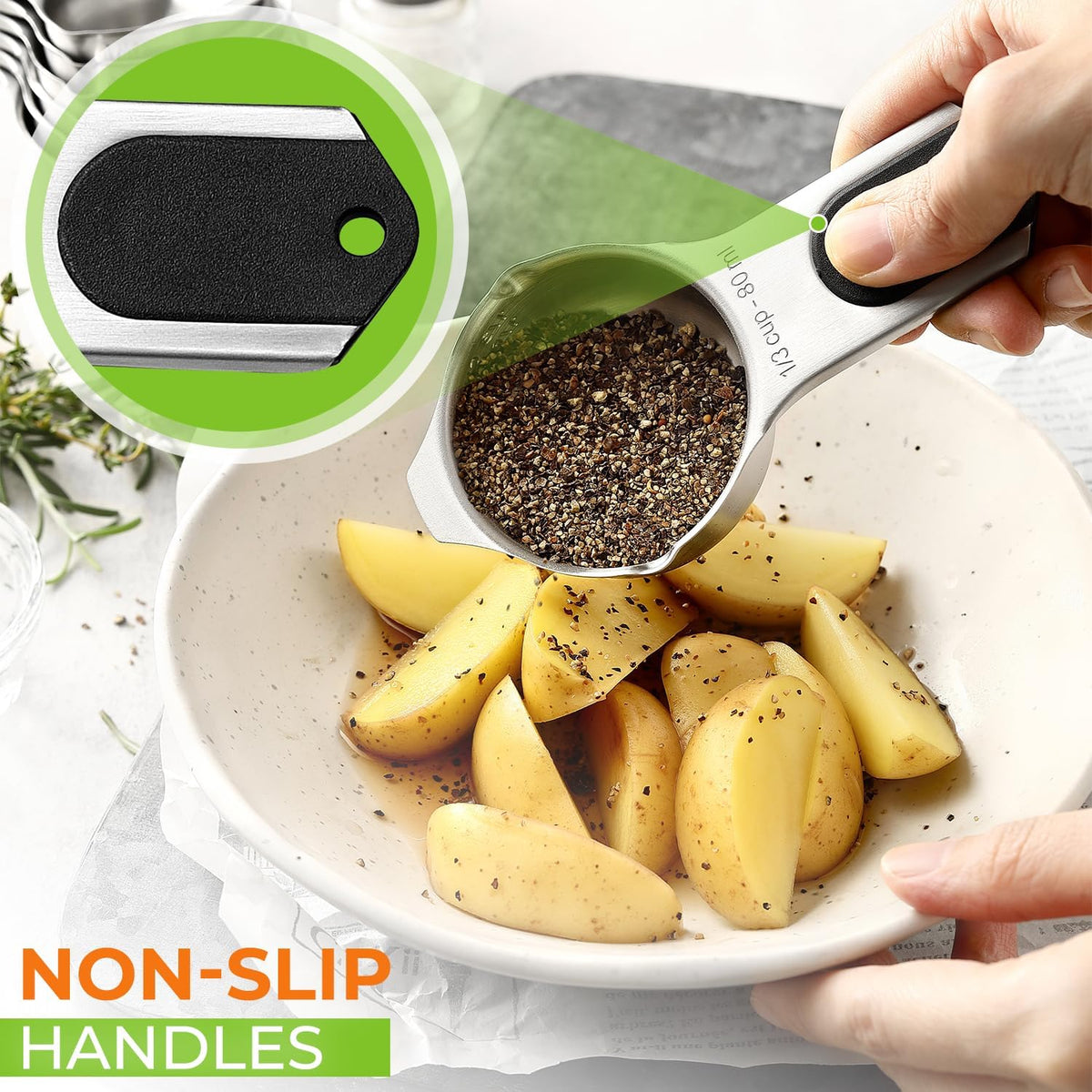 Magnetic Stainless Steel Measuring Cups Set of 7 Patented Black | Metal Measuring Cups for Measuring Dry or Liquid Ingredients, Easy to Read Markings, Dishwasher Safe Nesting Magnetic Cups