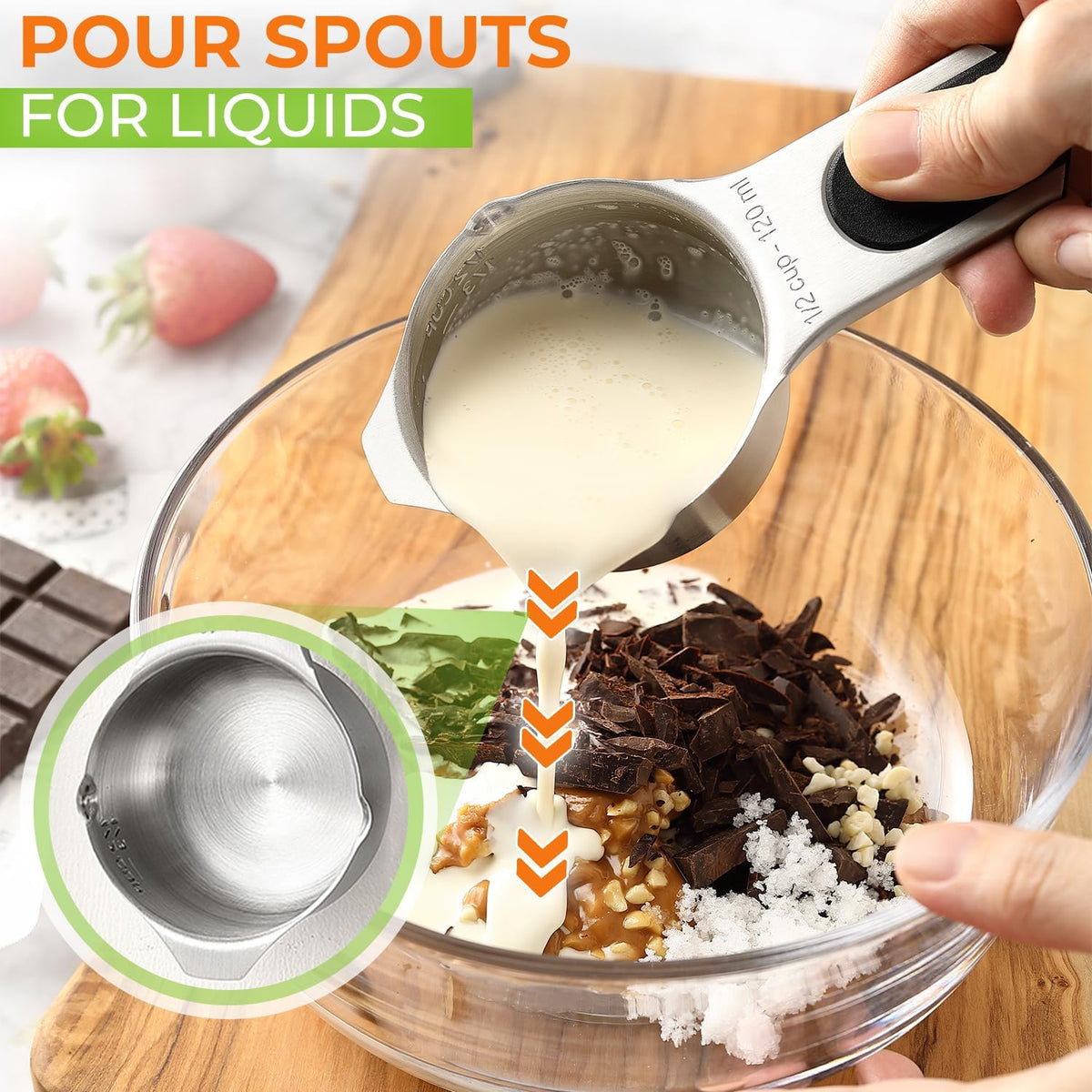 Magnetic Stainless Steel Measuring Cups Set of 7 Patented Black | Metal Measuring Cups for Measuring Dry or Liquid Ingredients, Easy to Read Markings, Dishwasher Safe Nesting Magnetic Cups