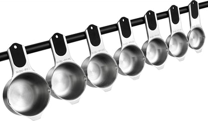 Magnetic Stainless Steel Measuring Cups Set of 7 Patented Black | Metal Measuring Cups for Measuring Dry or Liquid Ingredients, Easy to Read Markings, Dishwasher Safe Nesting Magnetic Cups