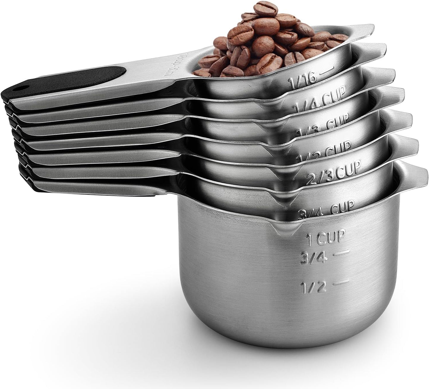 Magnetic Stainless Steel Measuring Cups Set of 7 Patented Black | Metal Measuring Cups for Measuring Dry or Liquid Ingredients, Easy to Read Markings, Dishwasher Safe Nesting Magnetic Cups