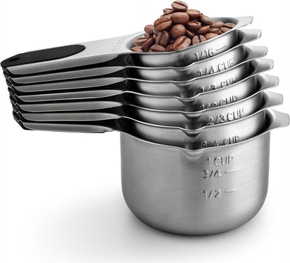 Magnetic Stainless Steel Measuring Cups Set of 7 Patented Black | Metal Measuring Cups for Measuring Dry or Liquid Ingredients, Easy to Read Markings, Dishwasher Safe Nesting Magnetic Cups