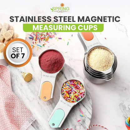 Magnetic Stainless Steel Measuring Cups Set of 7 Patented Black | Metal Measuring Cups for Measuring Dry or Liquid Ingredients, Easy to Read Markings, Dishwasher Safe Nesting Magnetic Cups