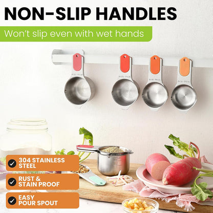 Magnetic Stainless Steel Measuring Cups Set of 7 Patented Black | Metal Measuring Cups for Measuring Dry or Liquid Ingredients, Easy to Read Markings, Dishwasher Safe Nesting Magnetic Cups