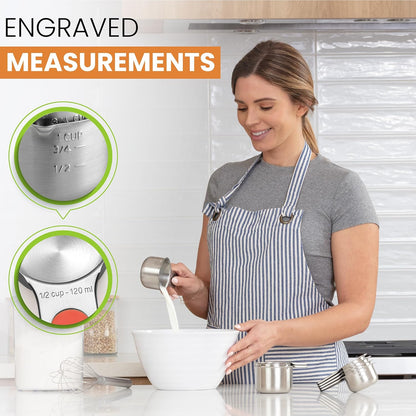 Magnetic Stainless Steel Measuring Cups Set of 7 Patented Black | Metal Measuring Cups for Measuring Dry or Liquid Ingredients, Easy to Read Markings, Dishwasher Safe Nesting Magnetic Cups