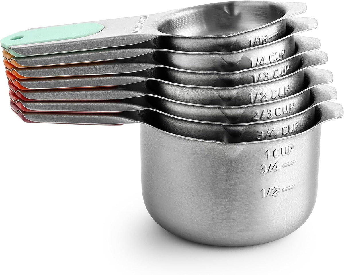 Magnetic Stainless Steel Measuring Cups Set of 7 Patented Black | Metal Measuring Cups for Measuring Dry or Liquid Ingredients, Easy to Read Markings, Dishwasher Safe Nesting Magnetic Cups