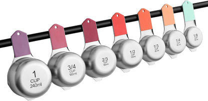 Magnetic Stainless Steel Measuring Cups Set of 7 Patented Black | Metal Measuring Cups for Measuring Dry or Liquid Ingredients, Easy to Read Markings, Dishwasher Safe Nesting Magnetic Cups