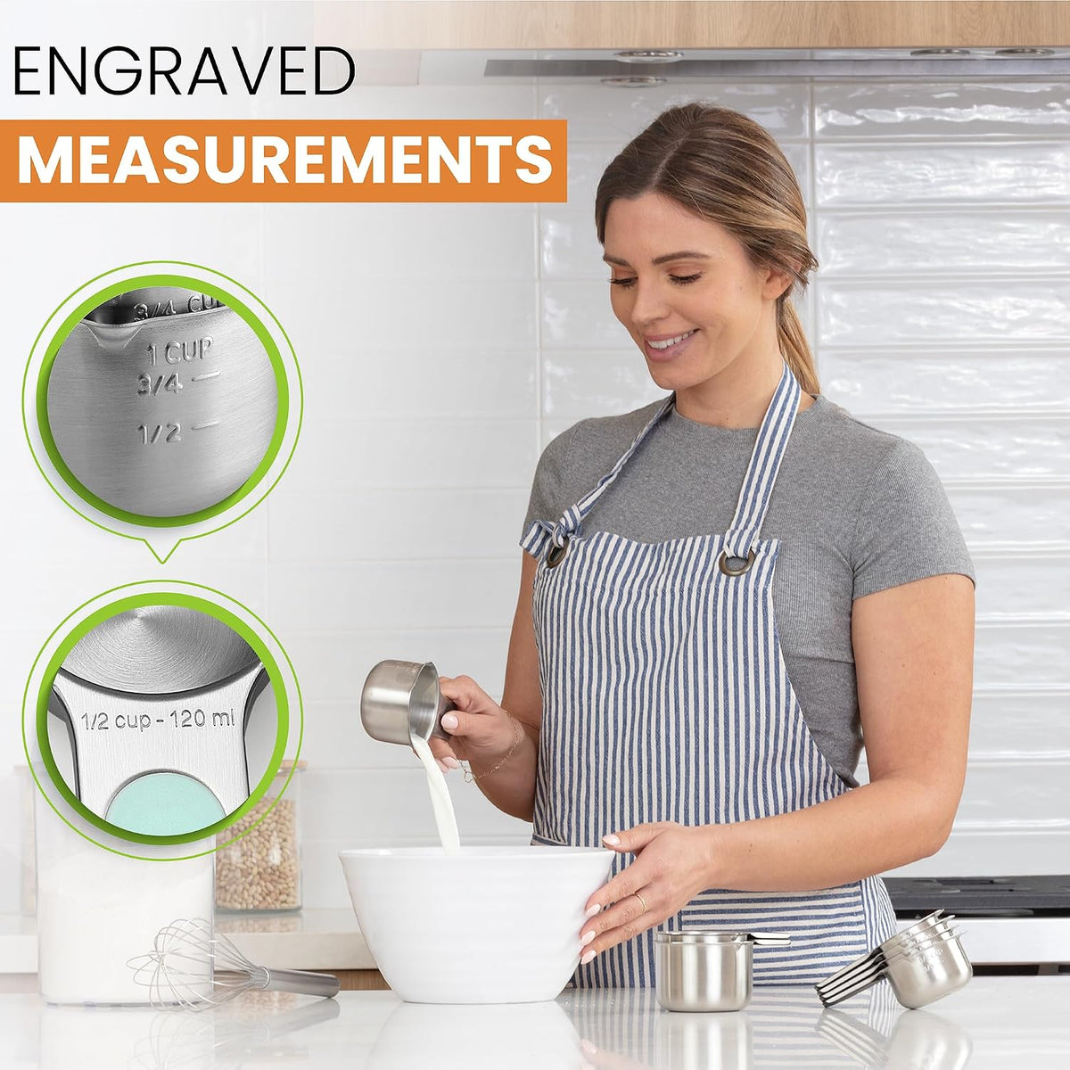 Magnetic Stainless Steel Measuring Cups Set of 7 Patented Black | Metal Measuring Cups for Measuring Dry or Liquid Ingredients, Easy to Read Markings, Dishwasher Safe Nesting Magnetic Cups