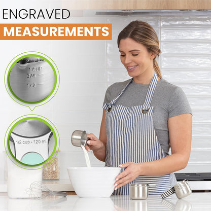 Magnetic Stainless Steel Measuring Cups Set of 7 Patented Black | Metal Measuring Cups for Measuring Dry or Liquid Ingredients, Easy to Read Markings, Dishwasher Safe Nesting Magnetic Cups