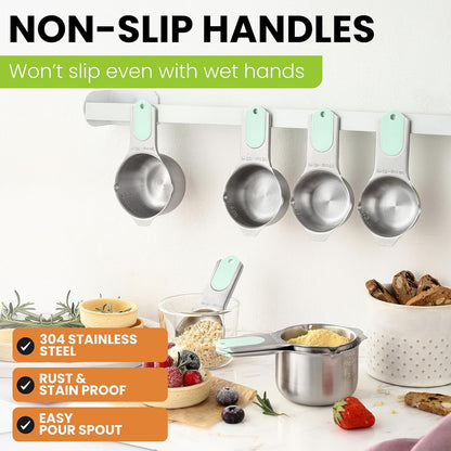 Magnetic Stainless Steel Measuring Cups Set of 7 Patented Black | Metal Measuring Cups for Measuring Dry or Liquid Ingredients, Easy to Read Markings, Dishwasher Safe Nesting Magnetic Cups