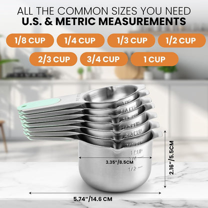 Magnetic Stainless Steel Measuring Cups Set of 7 Patented Black | Metal Measuring Cups for Measuring Dry or Liquid Ingredients, Easy to Read Markings, Dishwasher Safe Nesting Magnetic Cups