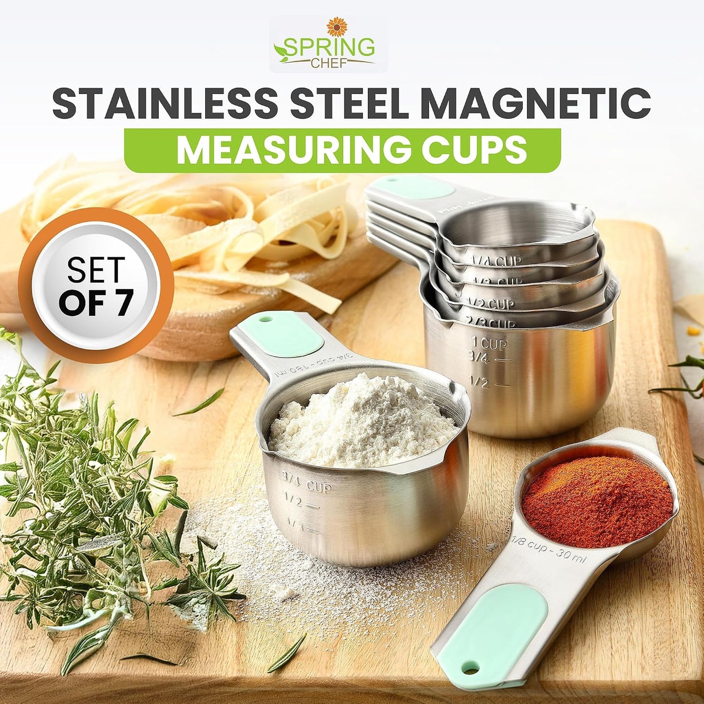Magnetic Stainless Steel Measuring Cups Set of 7 Patented Black | Metal Measuring Cups for Measuring Dry or Liquid Ingredients, Easy to Read Markings, Dishwasher Safe Nesting Magnetic Cups