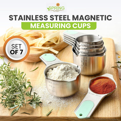 Magnetic Stainless Steel Measuring Cups Set of 7 Patented Black | Metal Measuring Cups for Measuring Dry or Liquid Ingredients, Easy to Read Markings, Dishwasher Safe Nesting Magnetic Cups