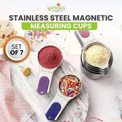Magnetic Stainless Steel Measuring Cups Set of 7 Patented Black | Metal Measuring Cups for Measuring Dry or Liquid Ingredients, Easy to Read Markings, Dishwasher Safe Nesting Magnetic Cups