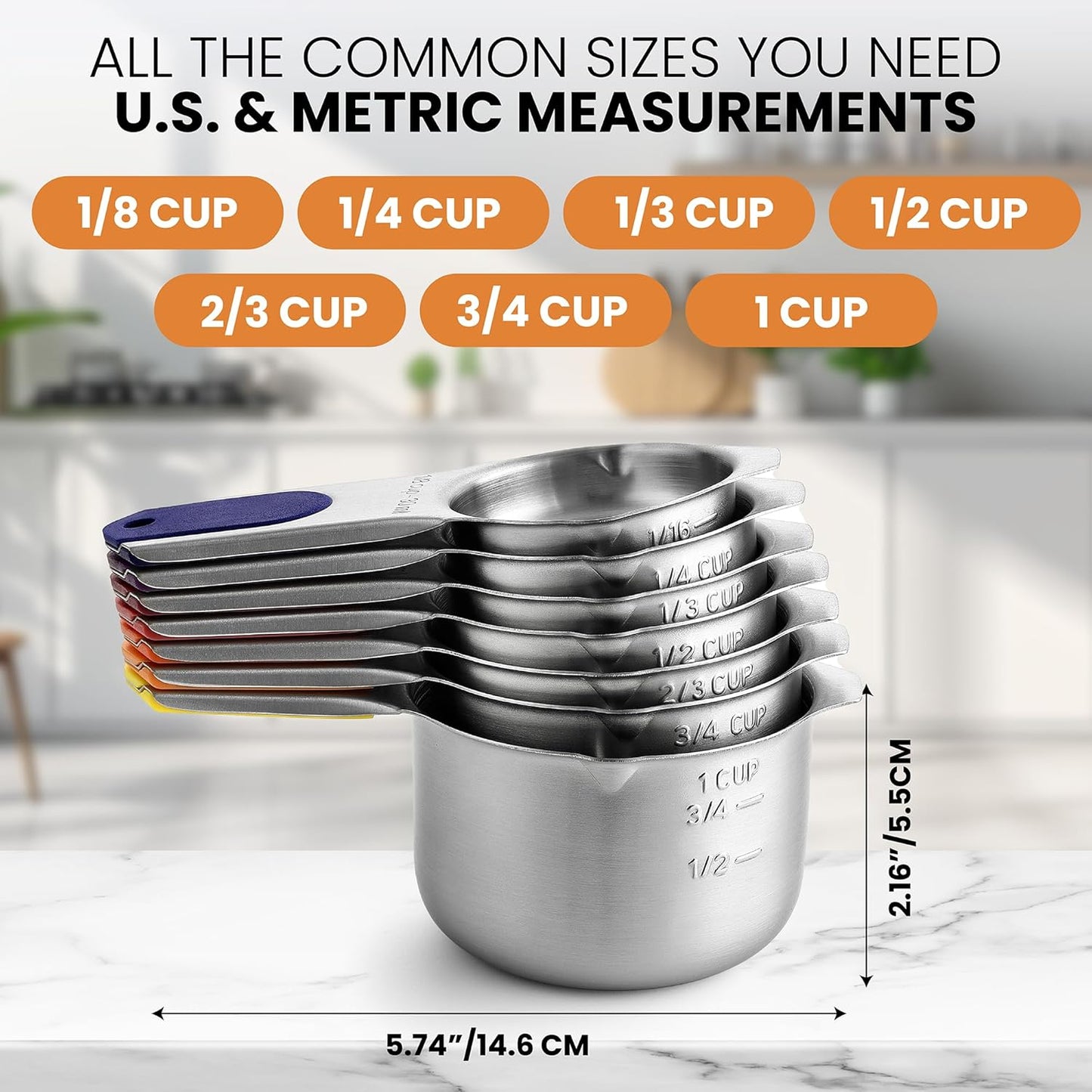 Magnetic Stainless Steel Measuring Cups Set of 7 Patented Black | Metal Measuring Cups for Measuring Dry or Liquid Ingredients, Easy to Read Markings, Dishwasher Safe Nesting Magnetic Cups
