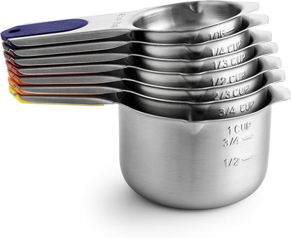Magnetic Stainless Steel Measuring Cups Set of 7 Patented Black | Metal Measuring Cups for Measuring Dry or Liquid Ingredients, Easy to Read Markings, Dishwasher Safe Nesting Magnetic Cups