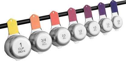 Magnetic Stainless Steel Measuring Cups Set of 7 Patented Black | Metal Measuring Cups for Measuring Dry or Liquid Ingredients, Easy to Read Markings, Dishwasher Safe Nesting Magnetic Cups