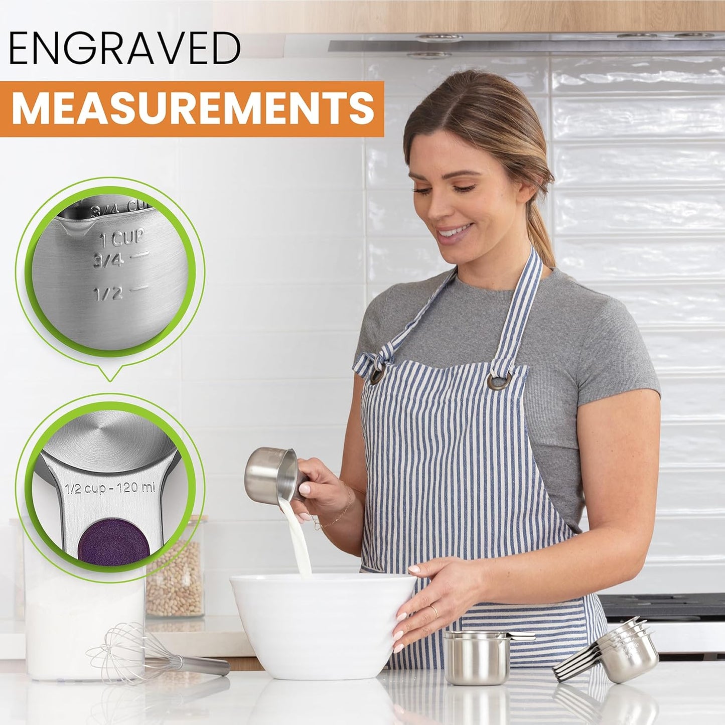 Magnetic Stainless Steel Measuring Cups Set of 7 Patented Black | Metal Measuring Cups for Measuring Dry or Liquid Ingredients, Easy to Read Markings, Dishwasher Safe Nesting Magnetic Cups