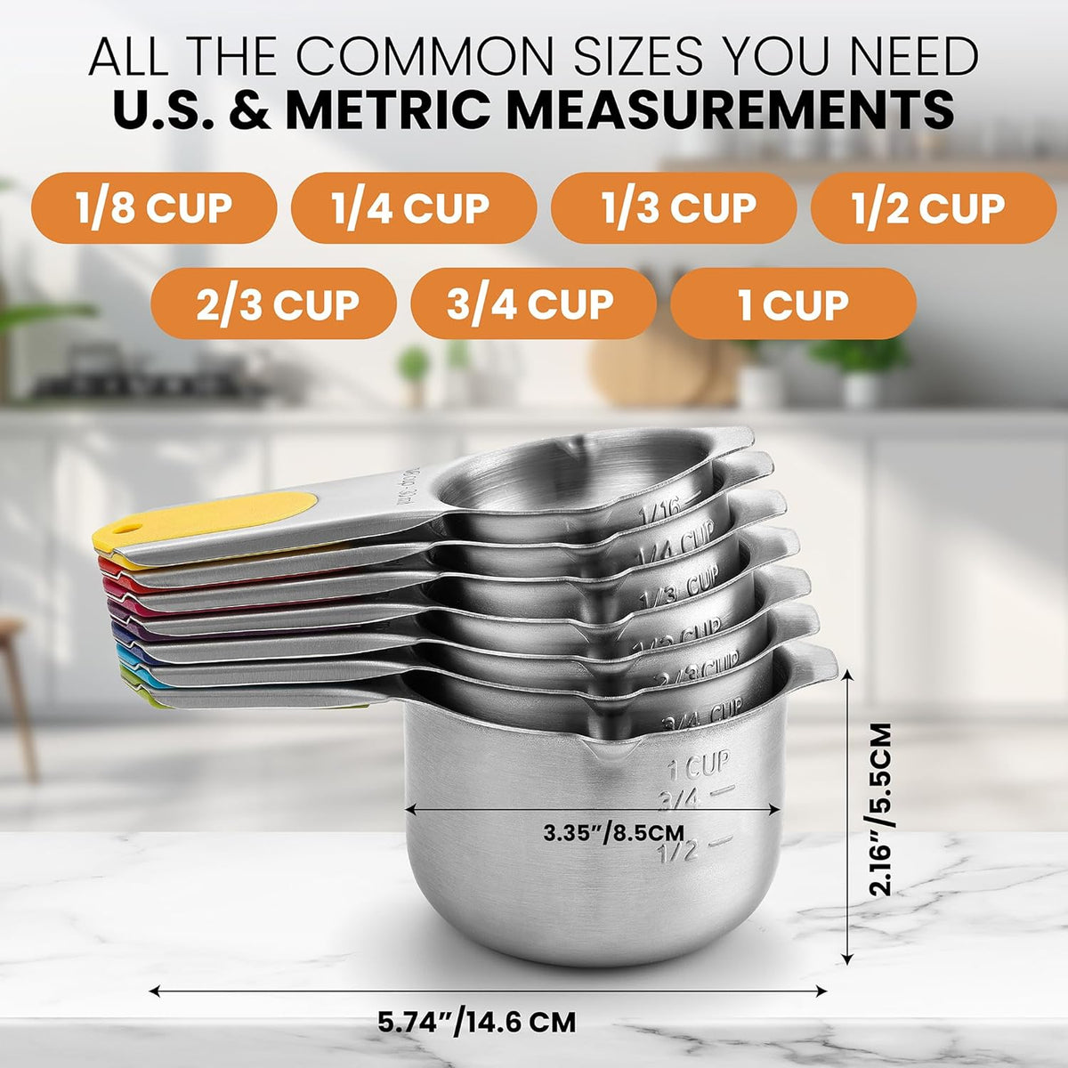 Magnetic Stainless Steel Measuring Cups Set of 7 Patented Black | Metal Measuring Cups for Measuring Dry or Liquid Ingredients, Easy to Read Markings, Dishwasher Safe Nesting Magnetic Cups