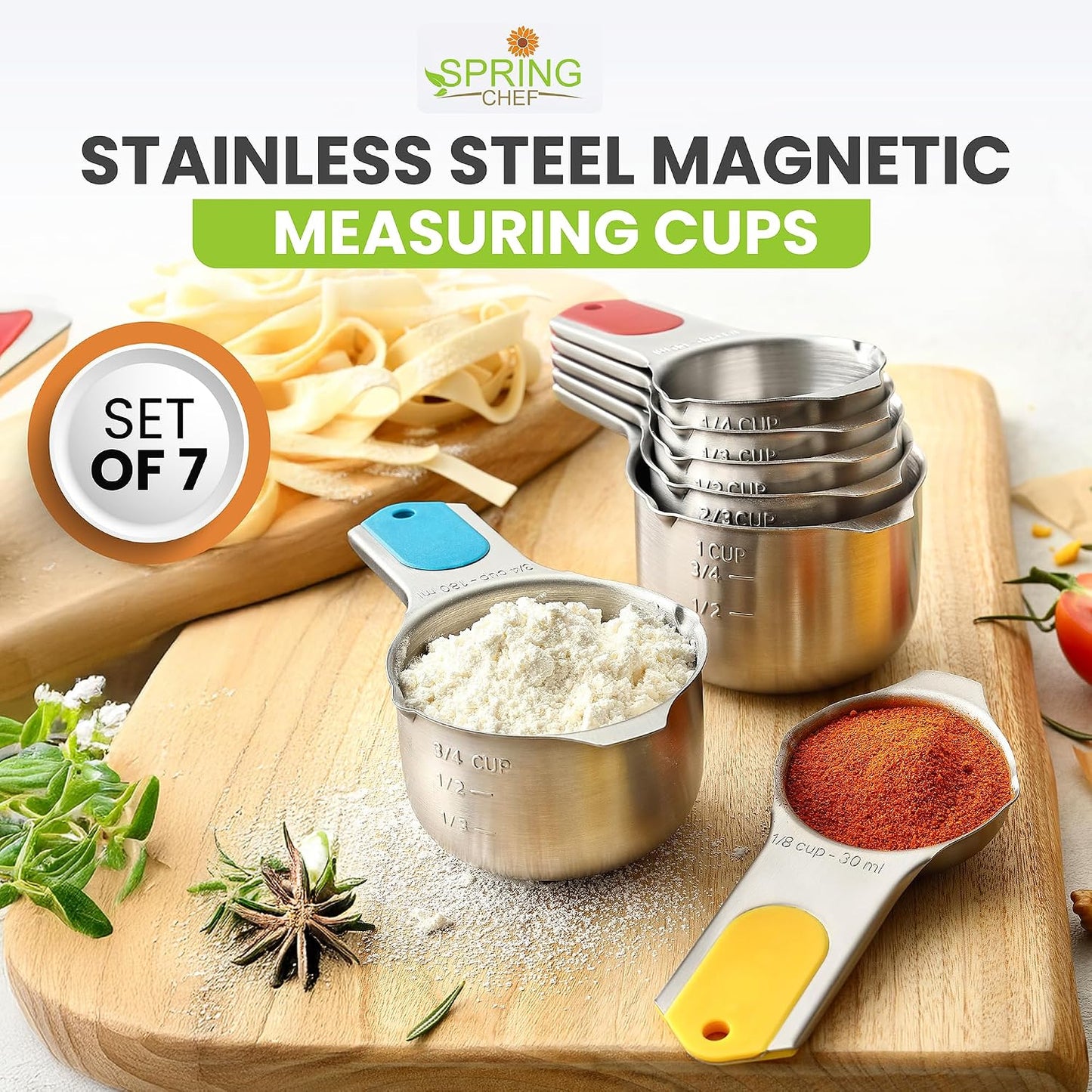 Magnetic Stainless Steel Measuring Cups Set of 7 Patented Black | Metal Measuring Cups for Measuring Dry or Liquid Ingredients, Easy to Read Markings, Dishwasher Safe Nesting Magnetic Cups