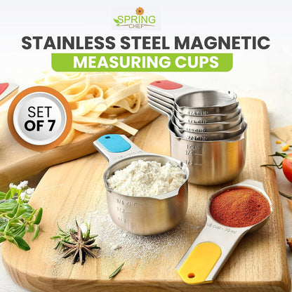 Magnetic Stainless Steel Measuring Cups Set of 7 Patented Black | Metal Measuring Cups for Measuring Dry or Liquid Ingredients, Easy to Read Markings, Dishwasher Safe Nesting Magnetic Cups