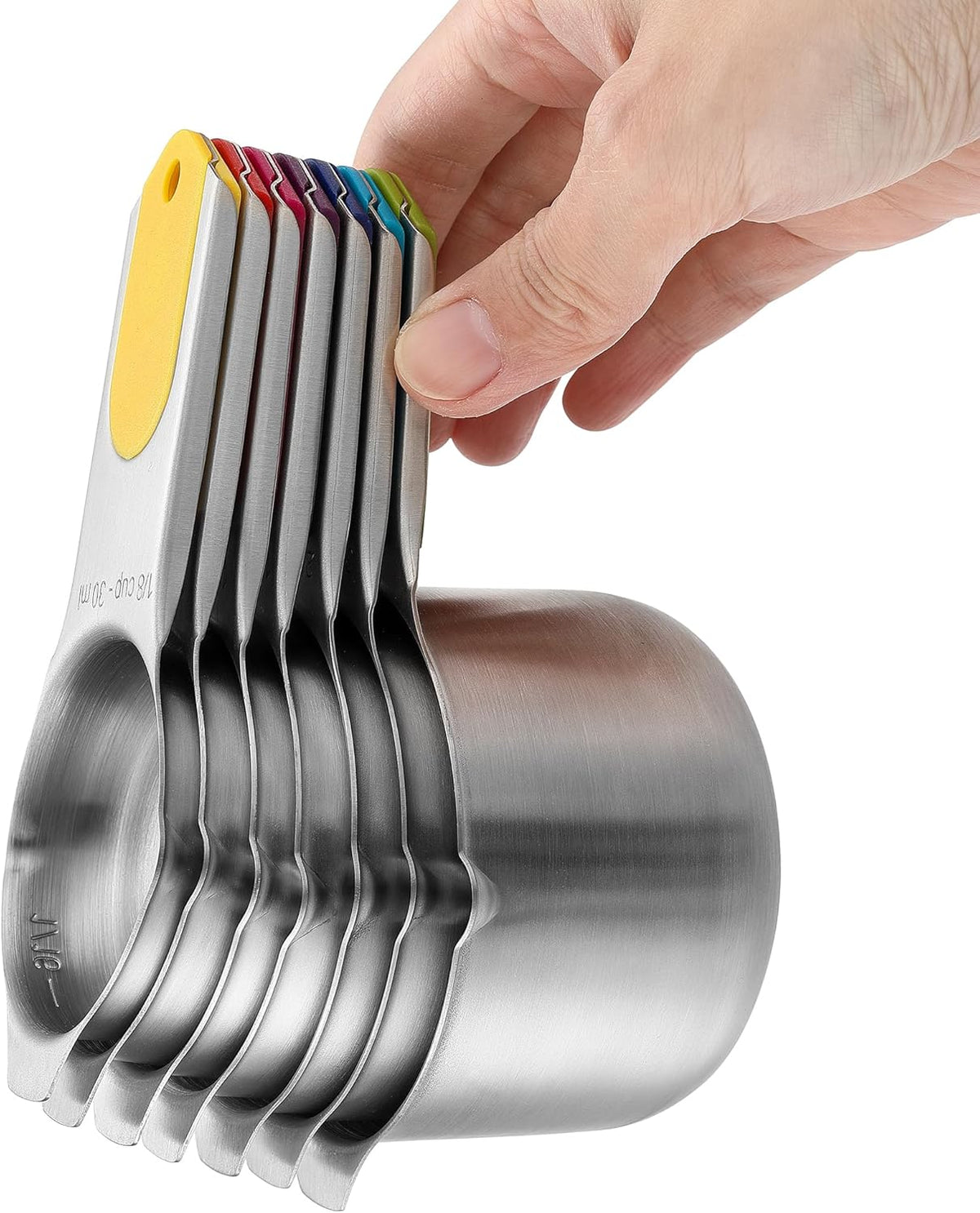 Magnetic Stainless Steel Measuring Cups Set of 7 Patented Black | Metal Measuring Cups for Measuring Dry or Liquid Ingredients, Easy to Read Markings, Dishwasher Safe Nesting Magnetic Cups