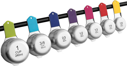 Magnetic Stainless Steel Measuring Cups Set of 7 Patented Black | Metal Measuring Cups for Measuring Dry or Liquid Ingredients, Easy to Read Markings, Dishwasher Safe Nesting Magnetic Cups