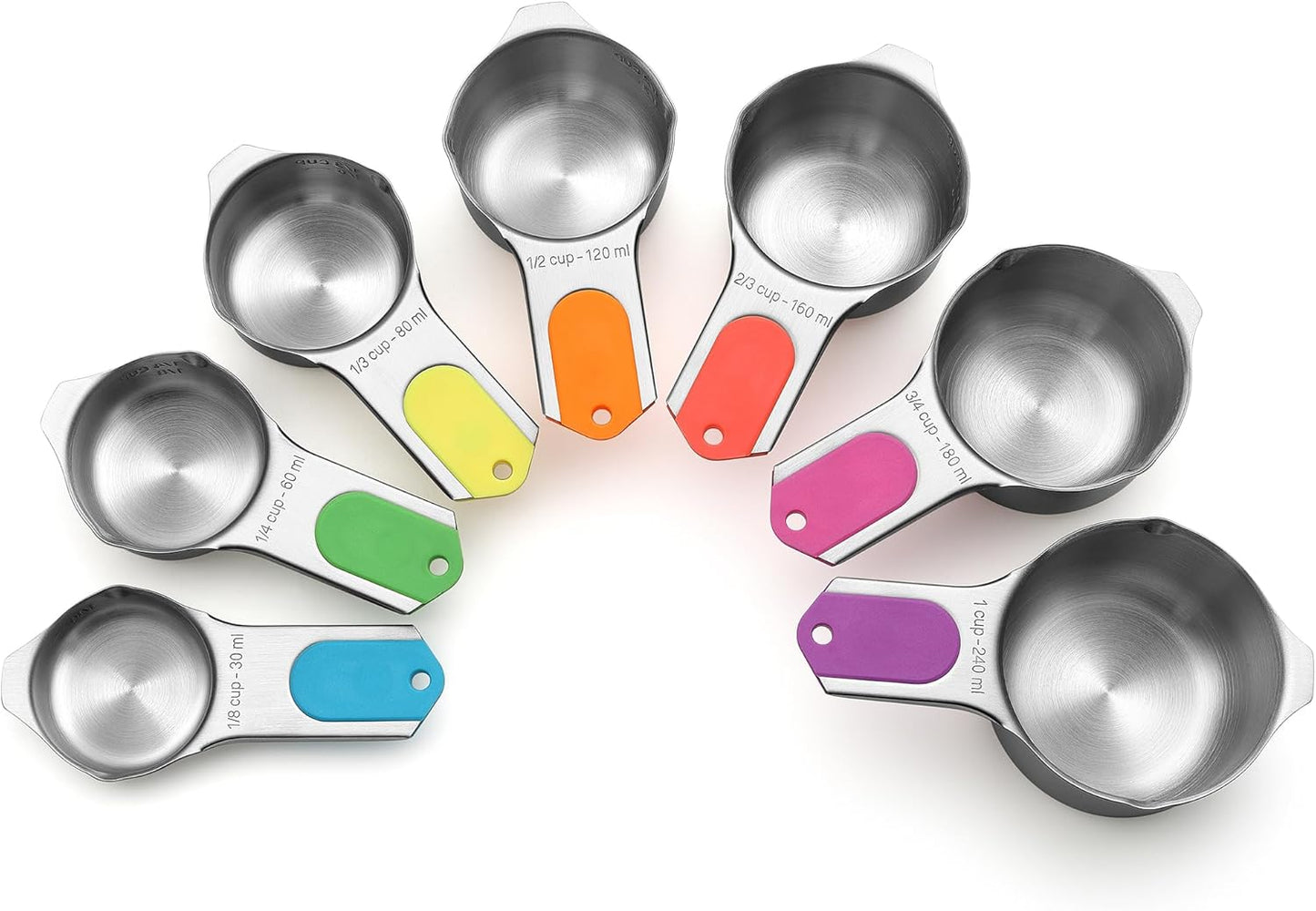 Magnetic Stainless Steel Measuring Cups Set of 7 Patented Black | Metal Measuring Cups for Measuring Dry or Liquid Ingredients, Easy to Read Markings, Dishwasher Safe Nesting Magnetic Cups