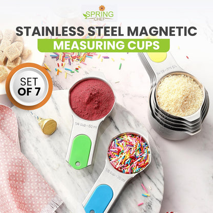 Magnetic Stainless Steel Measuring Cups Set of 7 Patented Black | Metal Measuring Cups for Measuring Dry or Liquid Ingredients, Easy to Read Markings, Dishwasher Safe Nesting Magnetic Cups