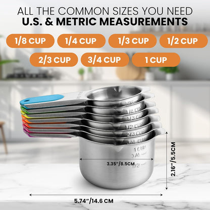 Magnetic Stainless Steel Measuring Cups Set of 7 Patented Black | Metal Measuring Cups for Measuring Dry or Liquid Ingredients, Easy to Read Markings, Dishwasher Safe Nesting Magnetic Cups