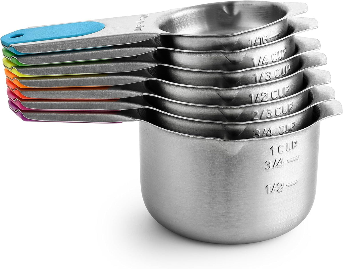 Magnetic Stainless Steel Measuring Cups Set of 7 Patented Black | Metal Measuring Cups for Measuring Dry or Liquid Ingredients, Easy to Read Markings, Dishwasher Safe Nesting Magnetic Cups