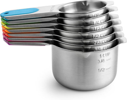 Magnetic Stainless Steel Measuring Cups Set of 7 Patented Black | Metal Measuring Cups for Measuring Dry or Liquid Ingredients, Easy to Read Markings, Dishwasher Safe Nesting Magnetic Cups