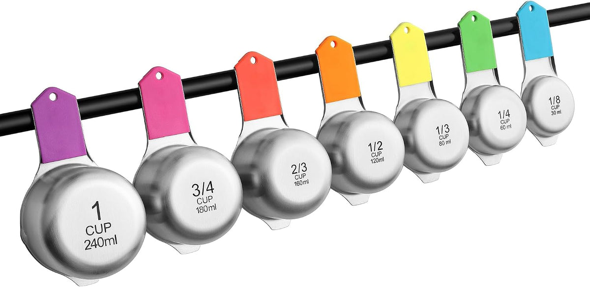 Magnetic Stainless Steel Measuring Cups Set of 7 Patented Black | Metal Measuring Cups for Measuring Dry or Liquid Ingredients, Easy to Read Markings, Dishwasher Safe Nesting Magnetic Cups