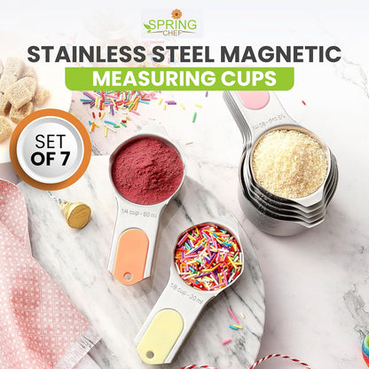 Magnetic Stainless Steel Measuring Cups Set of 7 Patented Black | Metal Measuring Cups for Measuring Dry or Liquid Ingredients, Easy to Read Markings, Dishwasher Safe Nesting Magnetic Cups