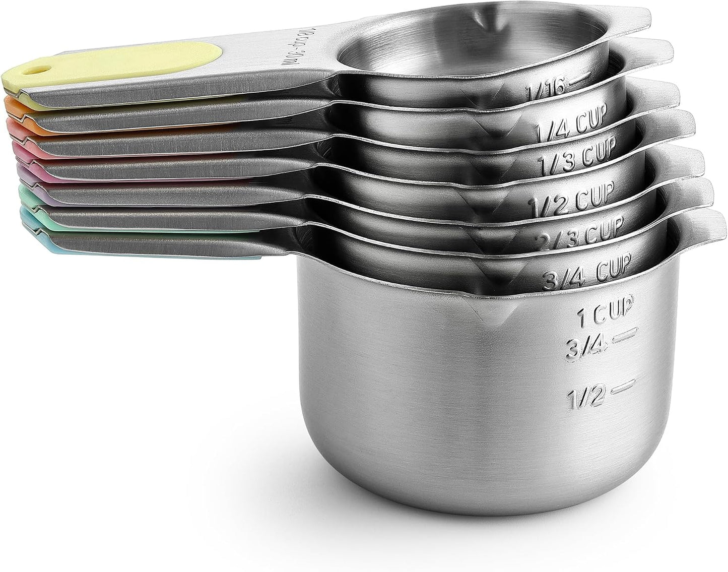 Magnetic Stainless Steel Measuring Cups Set of 7 Patented Black | Metal Measuring Cups for Measuring Dry or Liquid Ingredients, Easy to Read Markings, Dishwasher Safe Nesting Magnetic Cups