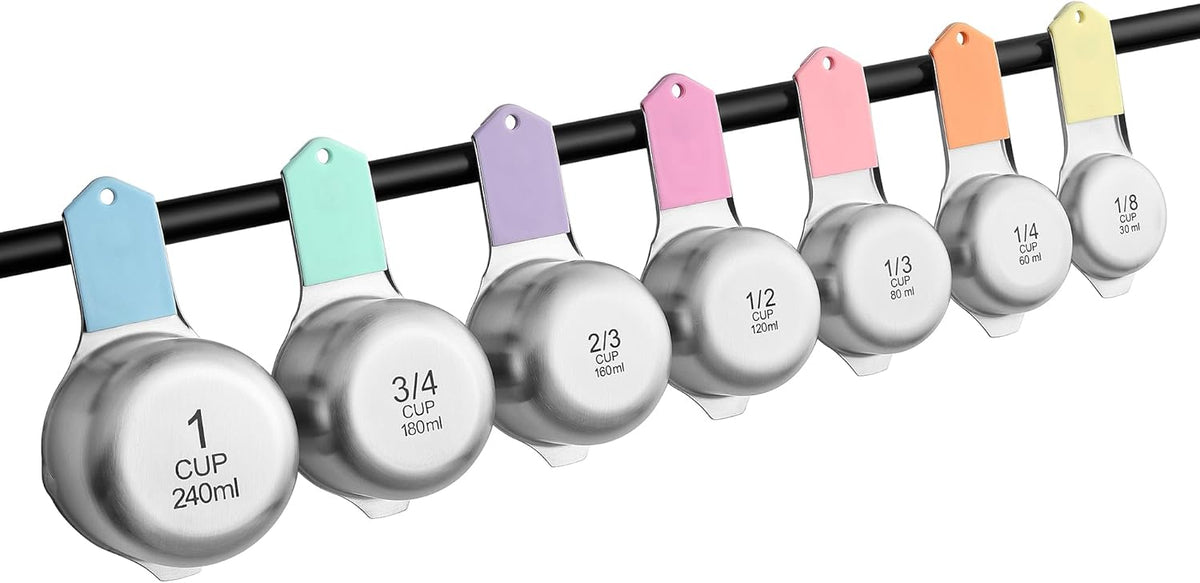Magnetic Stainless Steel Measuring Cups Set of 7 Patented Black | Metal Measuring Cups for Measuring Dry or Liquid Ingredients, Easy to Read Markings, Dishwasher Safe Nesting Magnetic Cups