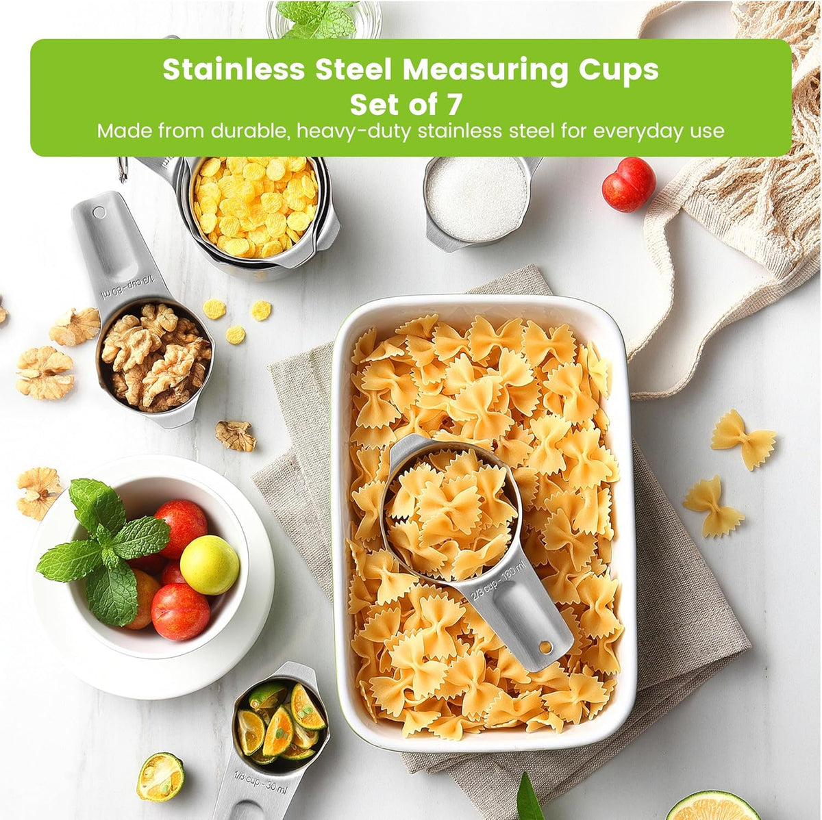 Magnetic Stainless Steel Measuring Cups Set of 7 Patented Black | Metal Measuring Cups for Measuring Dry or Liquid Ingredients, Easy to Read Markings, Dishwasher Safe Nesting Magnetic Cups