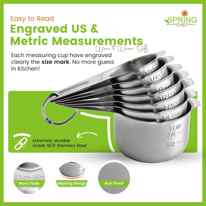 Magnetic Stainless Steel Measuring Cups Set of 7 Patented Black | Metal Measuring Cups for Measuring Dry or Liquid Ingredients, Easy to Read Markings, Dishwasher Safe Nesting Magnetic Cups