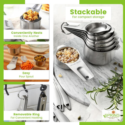 Magnetic Stainless Steel Measuring Cups Set of 7 Patented Black | Metal Measuring Cups for Measuring Dry or Liquid Ingredients, Easy to Read Markings, Dishwasher Safe Nesting Magnetic Cups