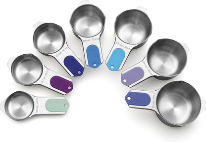 Magnetic Stainless Steel Measuring Cups Set of 7 Patented Black | Metal Measuring Cups for Measuring Dry or Liquid Ingredients, Easy to Read Markings, Dishwasher Safe Nesting Magnetic Cups