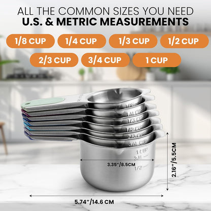 Magnetic Stainless Steel Measuring Cups Set of 7 Patented Black | Metal Measuring Cups for Measuring Dry or Liquid Ingredients, Easy to Read Markings, Dishwasher Safe Nesting Magnetic Cups